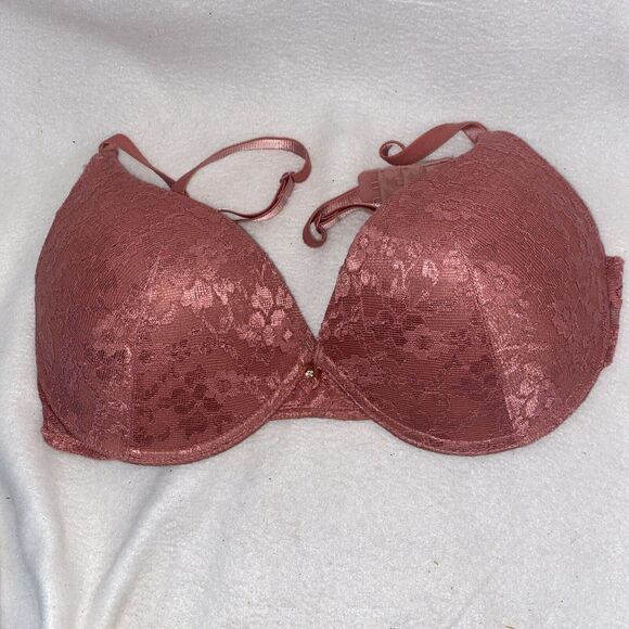 Victoria Secret Womens 36D Floral Lace Lined Push Up Bra Pink - Picture 1 of 8